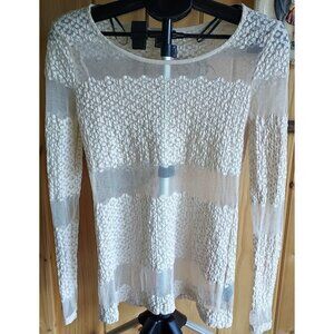 Vintage Y2K  Lace Sheer Top Coquette Fairy Boho Long Sleeve Beige Size Large